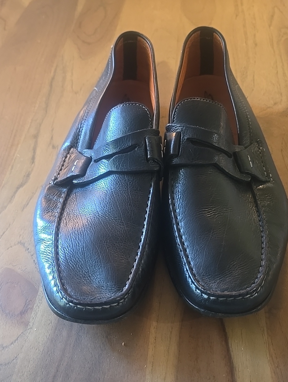 MENS SANTONI Black LEATHER SLIP ON SHOES 11 1/2 *